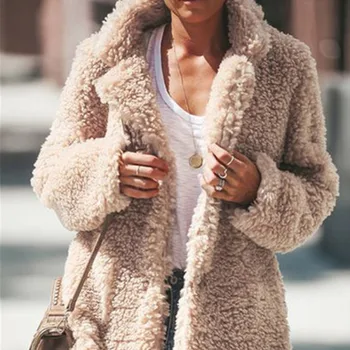 

Autumn Winter Coat For Women Loose Winter Solid Color Lapel Casual Pocket Long Sleeve Warm Elegant Temperament Charming