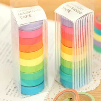 

10 Rolls/set Decorative-Paper Tape DIY Rainbow Sticker Masking Paper Set Stationery Sticker Scrapbooking Masking-Tape