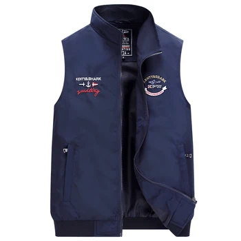 

Plus Size 4XL Vests for Men European Style Shark Jacket Sleeveless Stand Collar Embroidery Fashion Casual Waistcoat Men