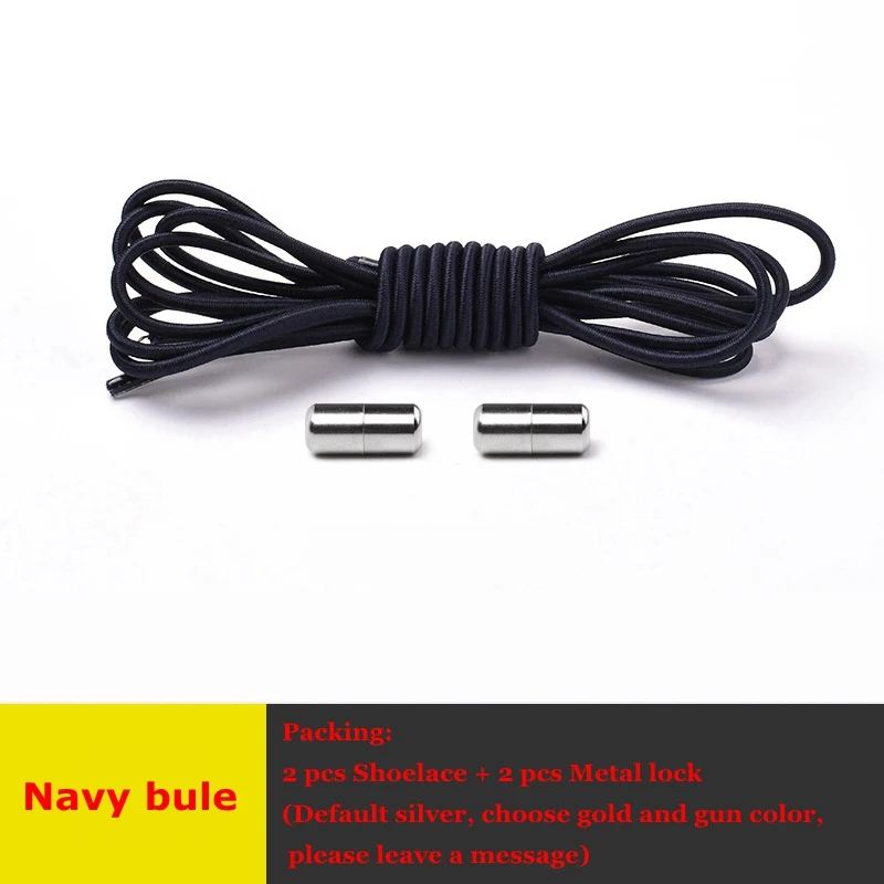 Тёмно-синий Elastic Shoelaces Round No Tie Shoe Laces Metal Capsule Children Adult Shoe lace Leisure Sneakers Quick Lazy laces Unisex 1 Pair - Цвет: Тёмно-синий