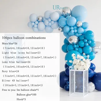 

106pcs Balloon Garland Arch Maca blue and sliver 4D ballons for boy baby shower birthday party wedding decor supplies
