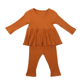 

Toddler Baby Girls Knit Outfits Sets Casual Round Neck Long Sleeve Ruffle Shirt Tops + Elastic Waist Long Pants Baby Toddler Set
