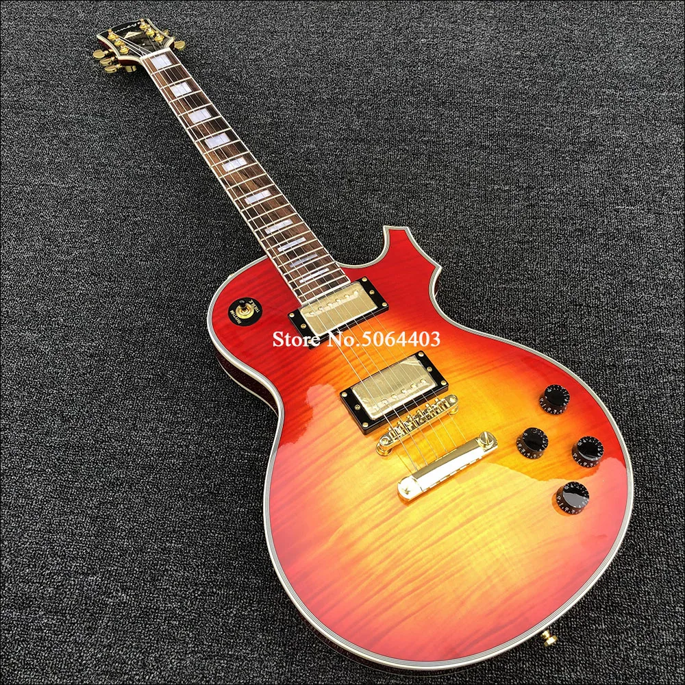 

High quality electric guitar, maple tiger veneer, red paint, gold accessories, rose wood fingerboard
