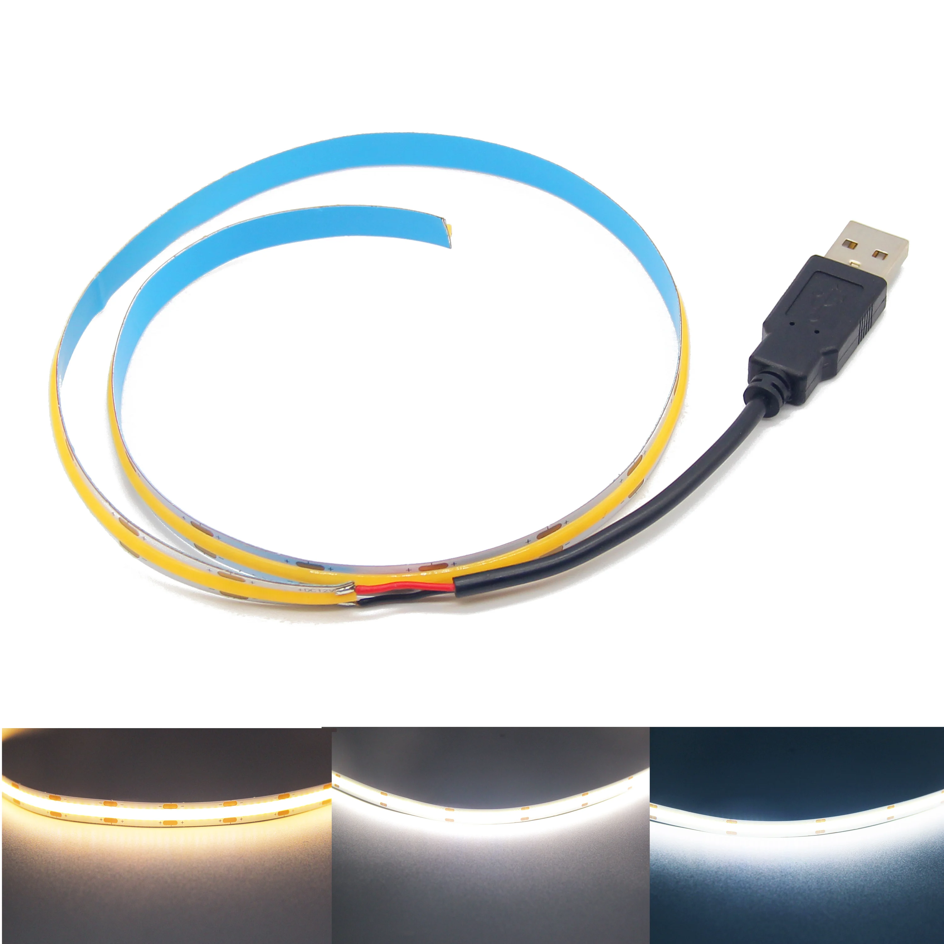 

Гибкая светодиодная лента FCOB 5 в постоянного тока, 0,5-5 м, питание от USB, 3000-6000k, освещение для телевизора, подсветки, спальни, кабинета, кухни