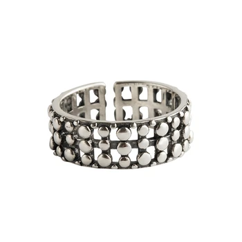 

Unique Square Lattice Round Cake Open Ring 100% 925 Sterling Silver Geometric Multi-layer Ring Antique Mesh Elegant Women Ring