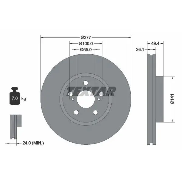 Диск тормозной передний Toyota Avensis 1.8/2.0 03 TEXTAR 9213550