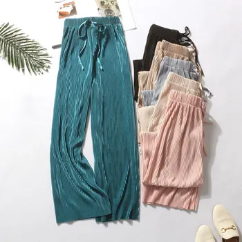 

High Waist Concise All-match Summer Slacks Pants Women Ice Silk Nine-cent Trousers Female Slacks