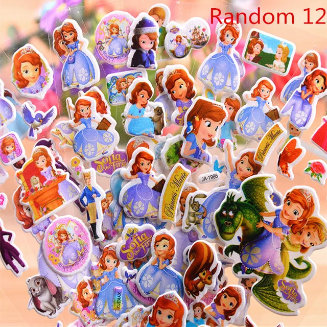 На возраст от 6 до 12 лет шт./компл. disney с героинями мультфильма «Холодное сердце» принцессами Эльзой и Анной, София, Минни; платье принцессы Скрапбукинг для детских комнат дневник Тетрадь 3D Стикеры подарок - Цвет: 12pcs Random