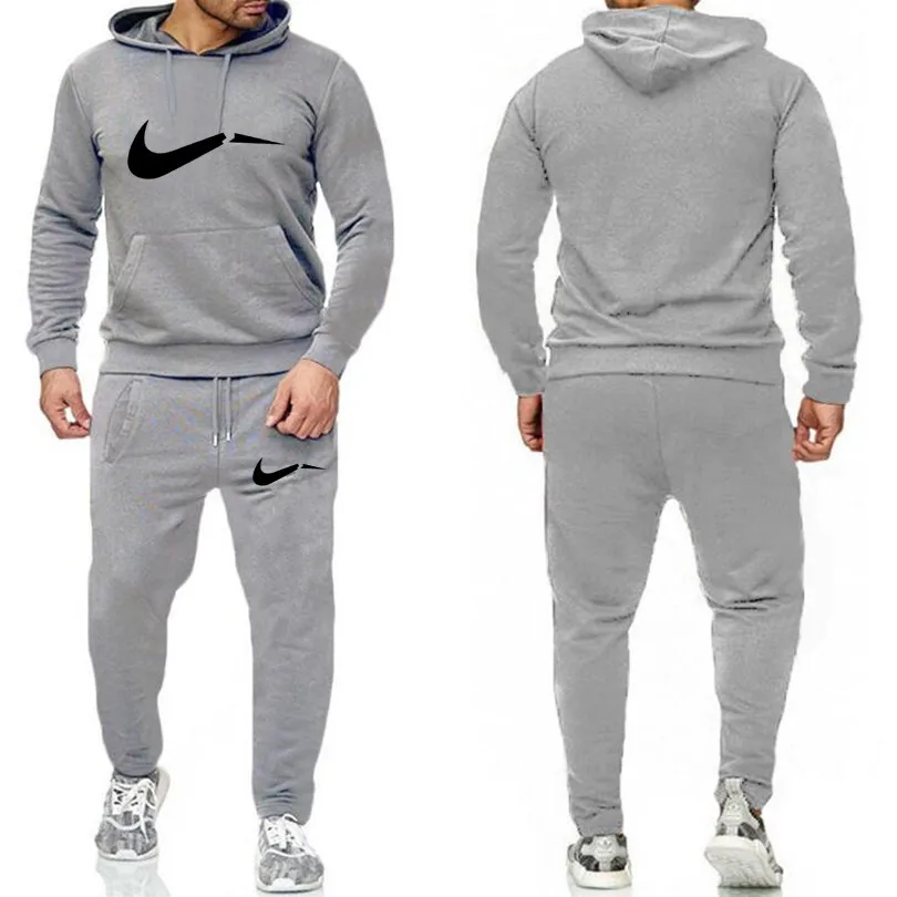 light grey92 Модный бренд, спортивная одежда, теплый принт, мужской спортивный костюм, флисовая толстовка, спортивный костюм для фитнеса и бега - Цвет: light grey92