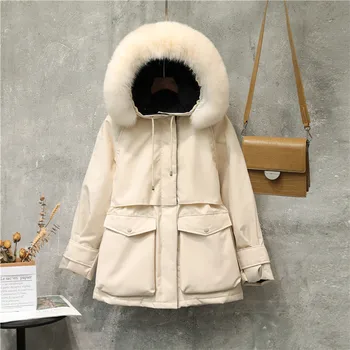 

Large Natural Raccoon Fox Fur Hooded Winter Down Coat Women 90% White Duck Down Jacket Thick Warm Parkas Female Outerwear