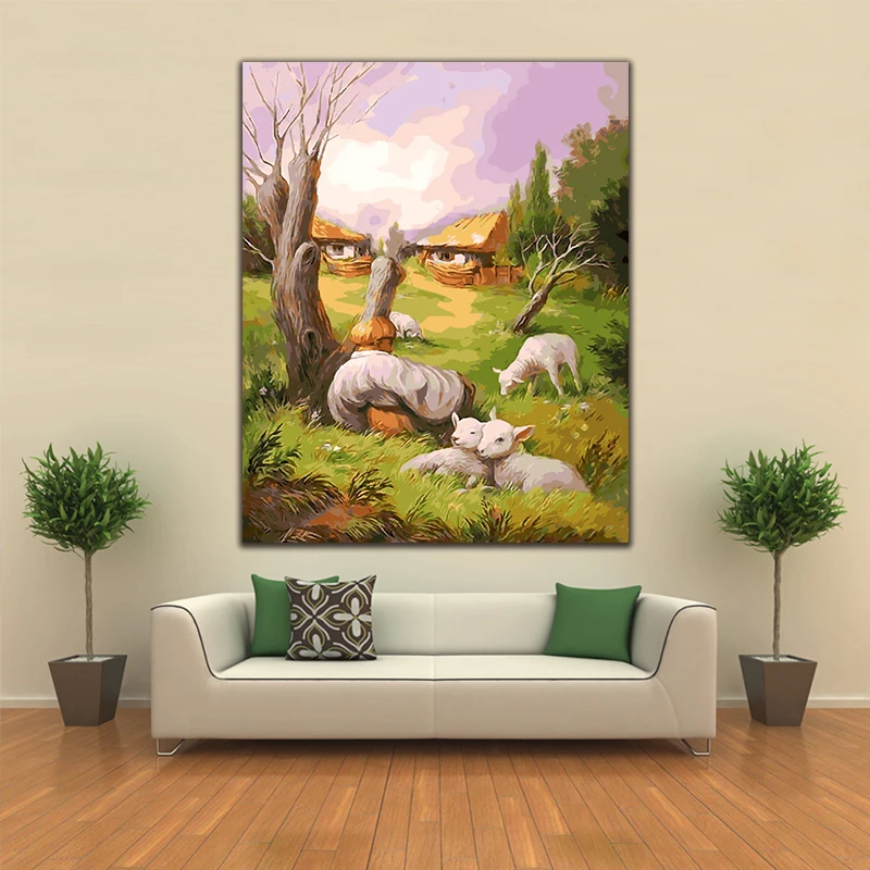 Diy paint drawn by digital pictures oil paint Illusion art Creative art hand-painted decompression Hanging painting
