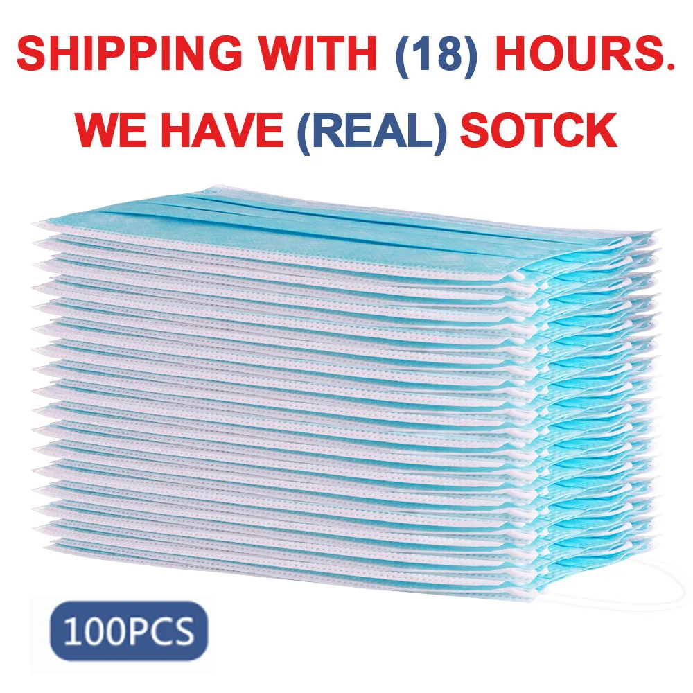

50/100pcs 3 Layer Disposable Mask Non-woven Dustproof Face Protective Mask Meltblown cloth Filter Maldehyde Anti Pollution Masks