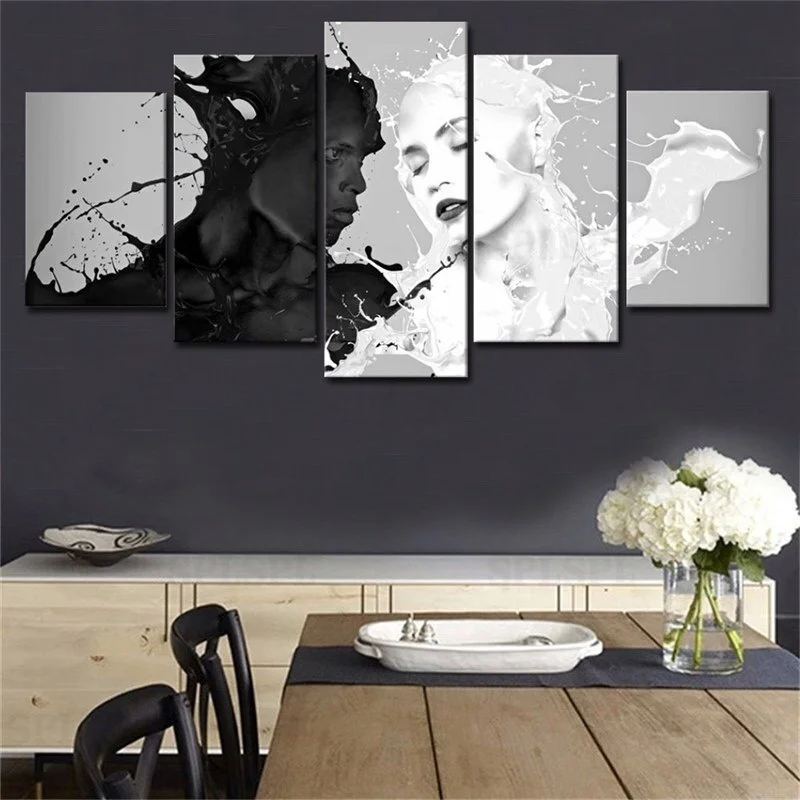 5 шт. абстрактные современные модные холщовые картины черно белые постеры