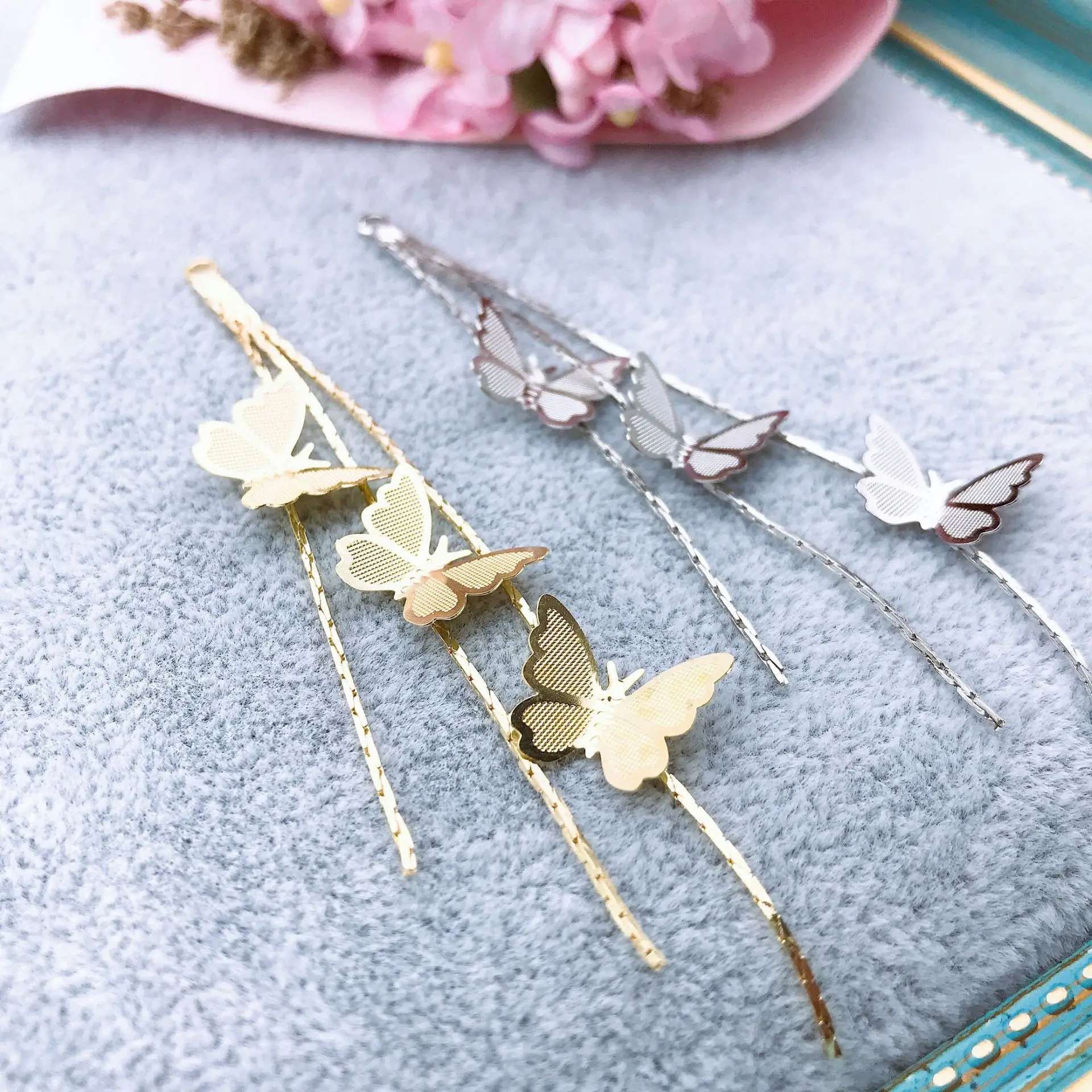 2019New 60 шт. сплав Три бабочки кулон Кнопка для DIY Ювелирные серьги или аксессуары для волос ручной работы FY108