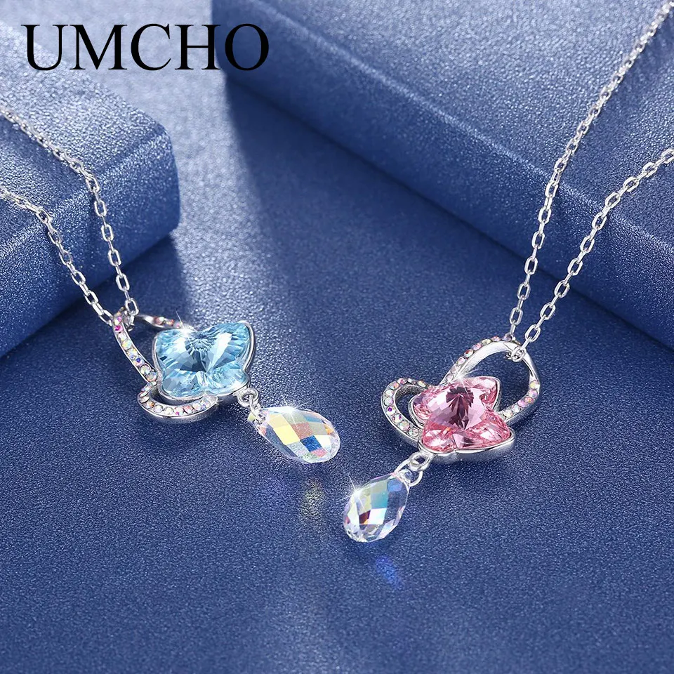 Женское Ожерелье UMCHO Butterfly из настоящего стерлингового серебра 925 пробы с розовым