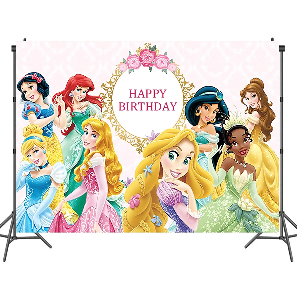 ディズニープリンセスの写真 125x80cm 女の子の背景 誕生日パーティーの装飾 背景 ビニール Ballons Accessories Aliexpress