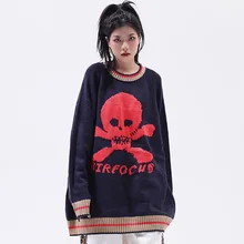 

EukaaRu New Fashion Loose Warm Sweater Skeleton High Street Sweater for Men Women Oversized Knit Sweater Couples Sweater Jacket