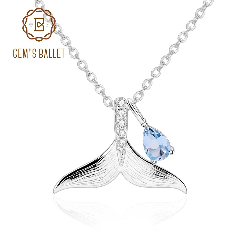 GEM'S BALLET 0.49CT 925 пробы Серебряный женский серебряный кулон натуральный голубой топаз милый кулон в виде рыбьего хвоста вечерние ювелирные изделия