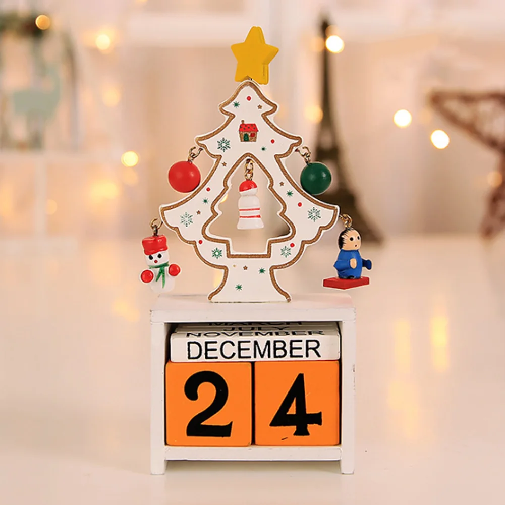 Белый Настольный Орнамент Дерево Деревянный Рождественский Адвент-Календарь настольные блоки украшение дома обратный отсчет ремесло дети подарок праздник фестиваль - Цвет: Белый
