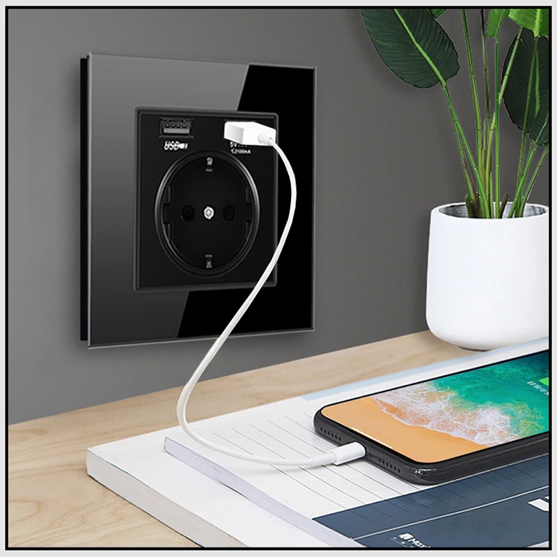 DepoGuye  EU ǥ  C 220V USB ÷  ,  USB ,   16A  ܼƮ 86mm * 86mm