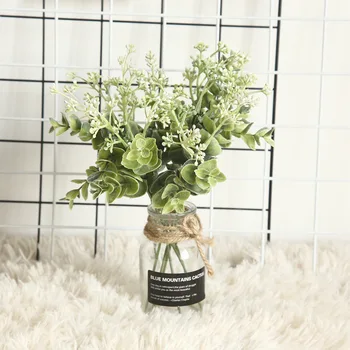 

10pcsPlastic Latex Eucalyptus leaf Faux Flower Home Decoration Accessories Fake Flower Arrangement Eucalyptus branch Faux Plants