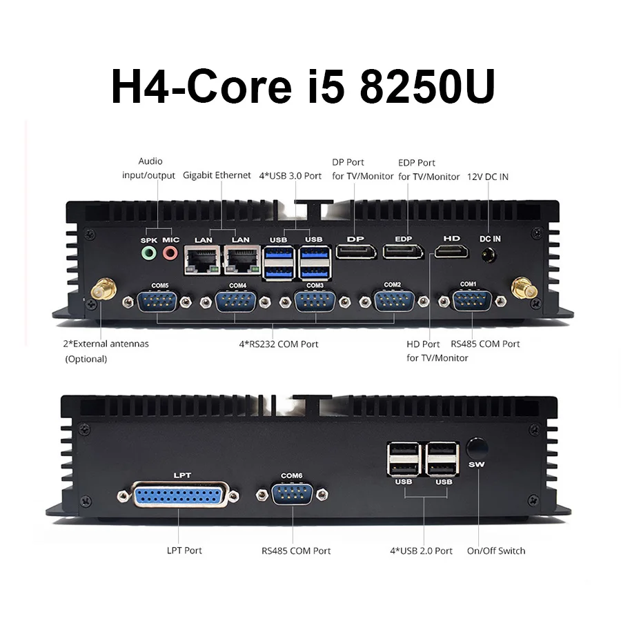 H4-Core i5 8250U Intel Core i7 4500U i5 8250U промышленный настольный компьютер 5250U Win10 Linux i3 Minipc Intel NUC 4K HD RS232 RS485 персональный портативный ПК - Цвет: H4-Core i5 8250U