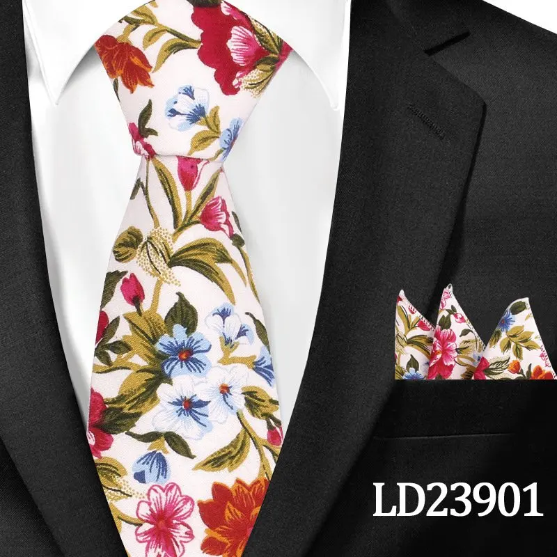 ZY-LD23901 Для мужчин галстук-платок 2 шт./компл. из хлопчатобумажной ткани с принтом Галстуки для Для мужчин платок шейный платок с ярким цветочным принтом облегающие Свадебная вечеринка аксессуары - Цвет: ZY-LD23901