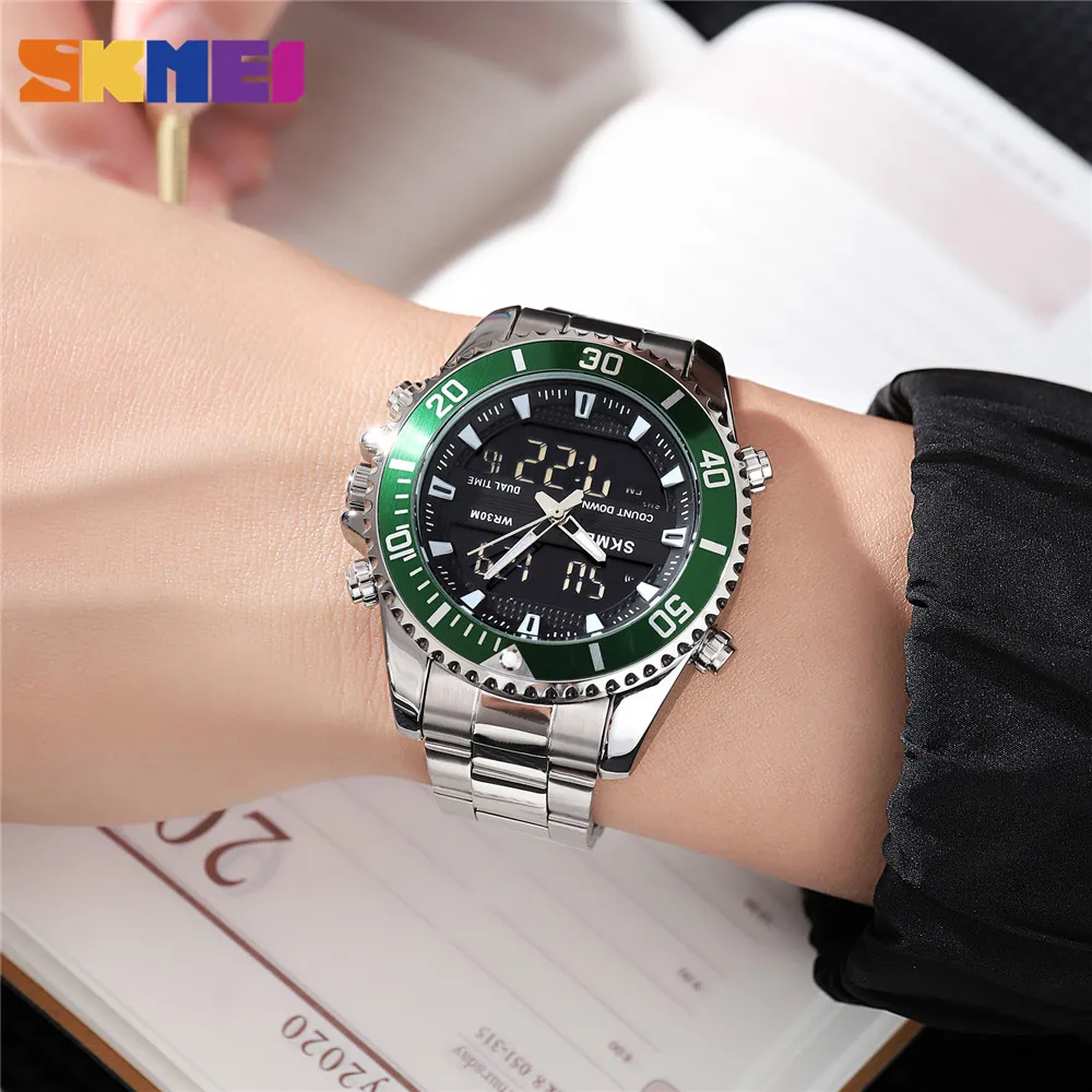 SKMEI Quartz Digital Dual Movement Waterproof Wristwatch Men Sport Watches 3 Time Countdown Stopwatch Clock reloj hombre 1850 3