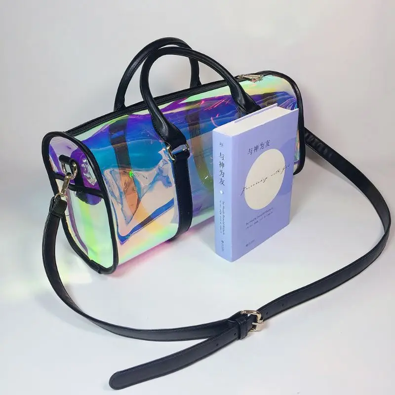 Fashion Travel Bag Women Large Capacity Portable PVC Shoulder Bag Holographic Weekend Luggage Tote