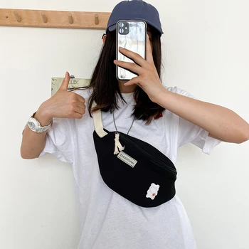 

Fashion Casual Chest Bag Women Canvas Simple Fanny Belt Pack Brooch Decor Ladies Bum Zipper Shoulder Crossbody Waist Bag Pouch