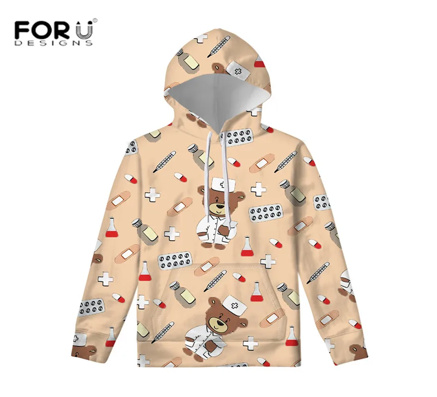 FOURUDESIGNS мультфильм медсестры медведь печать осень зима 3D толстовки с капюшоном топы Спортивные костюмы куртка осень зима загрязнители - Цвет: HXA129Z72