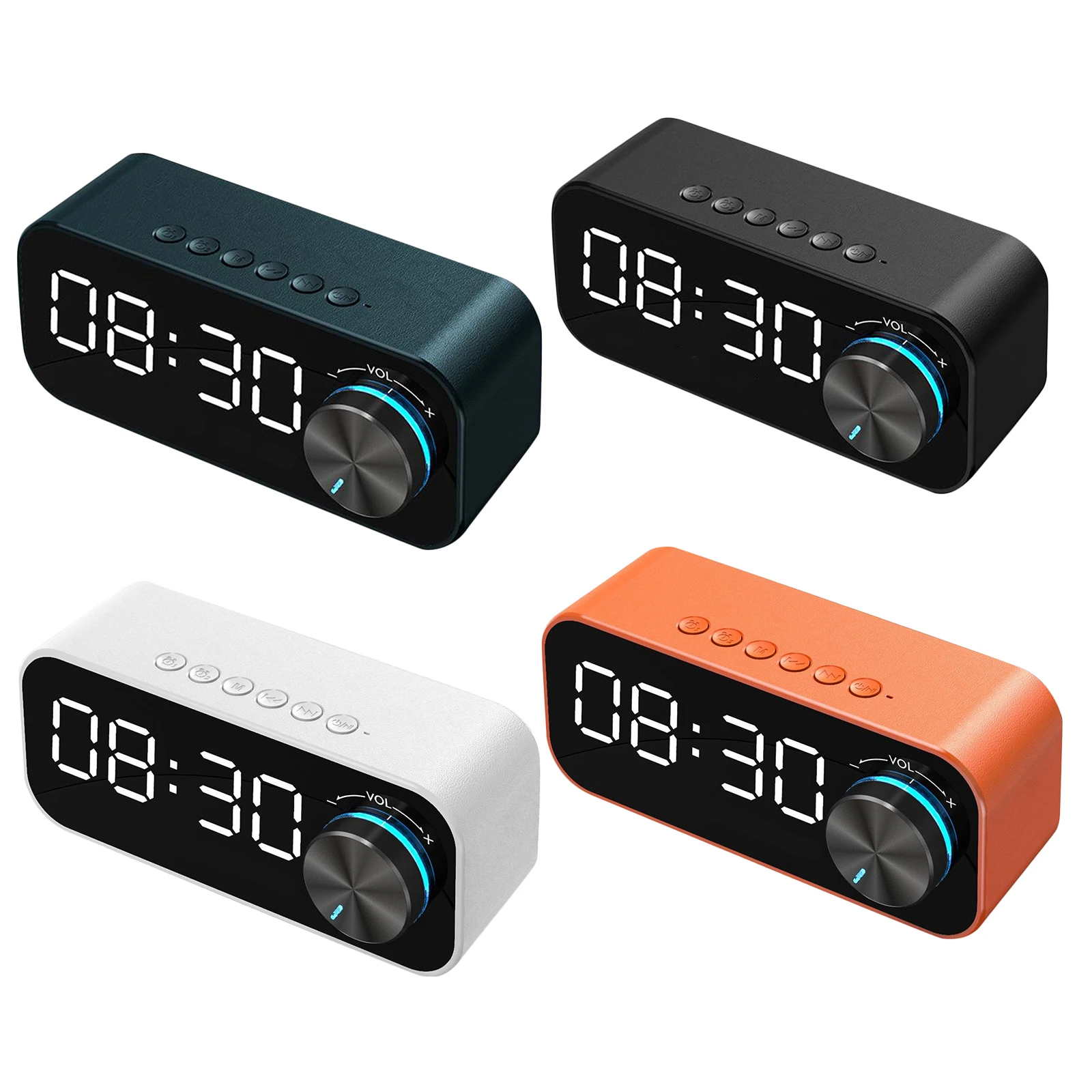 LED Dual Alarm Clock Bluetooth Stereo Speaker USB TF Card Desktop Bedside
