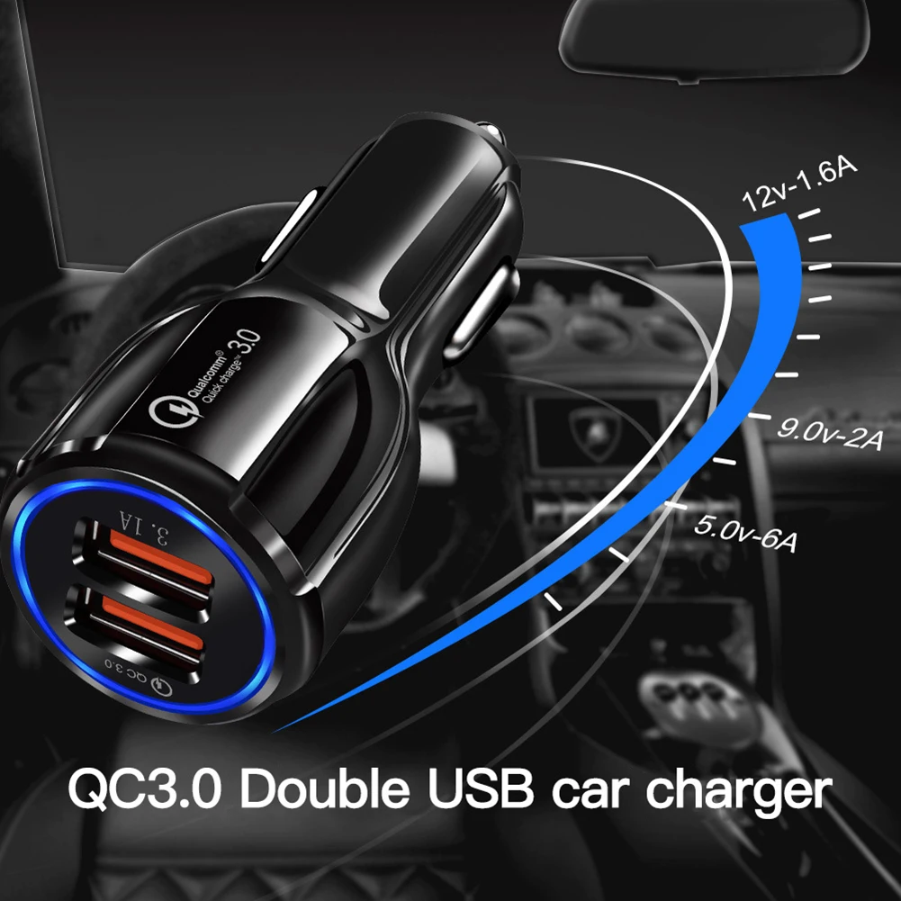 

New High Quality 5V 9V 12V Qc3.0 Car Charger Multi-function One For Two Dual USB Car Phone Charger Adapter Interior Accessories