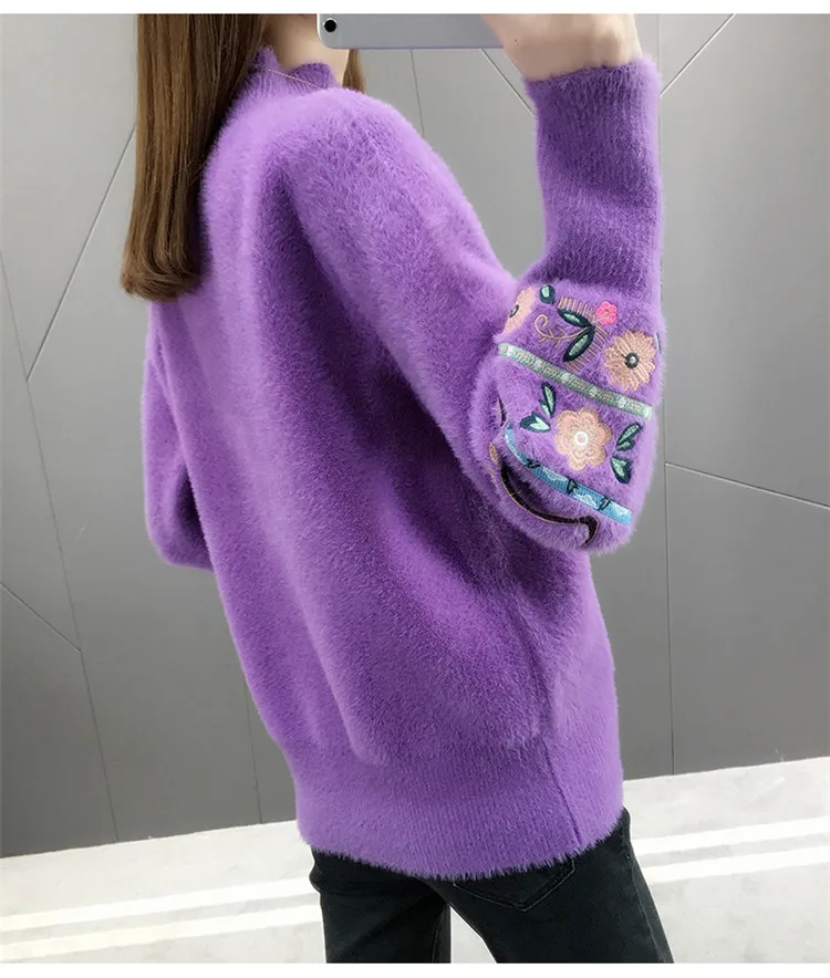 2019 новая норковая бархатная вязаные свитеры женские зимние пуловеры с вышивкой свитера женские утепленные свитера G588