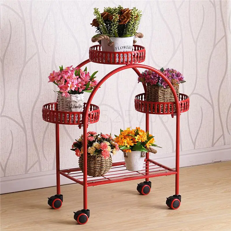 European-style Tieyi Flower Rack With Wheel Landing Flower Pot Rack Living Room Balcony Metal Flower Rack Multi-storey Indoor Pr
