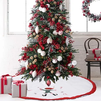 

Christmas Decorations Red and White Elf Linen Tree Skirt 120cm Christmas Tree Apron Scene Layout