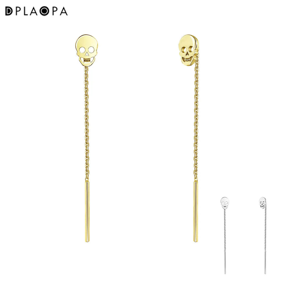 Серьги-клипсы DPLAOPA из серебра 925 пробы с золотым покрытием и черепом на длинной