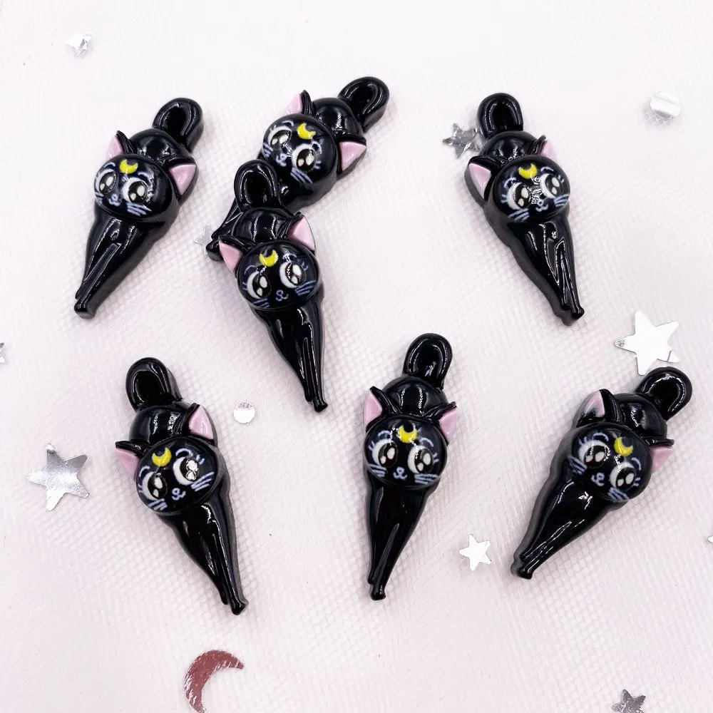 Ручная роспись смолы Kawaii красочные в виде черного кота с плоской задней камень