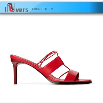 

Fashion Women Sandals ZA Style Square Toe One Stap Font Strap Slip-On High Heels Casual Sandals Women