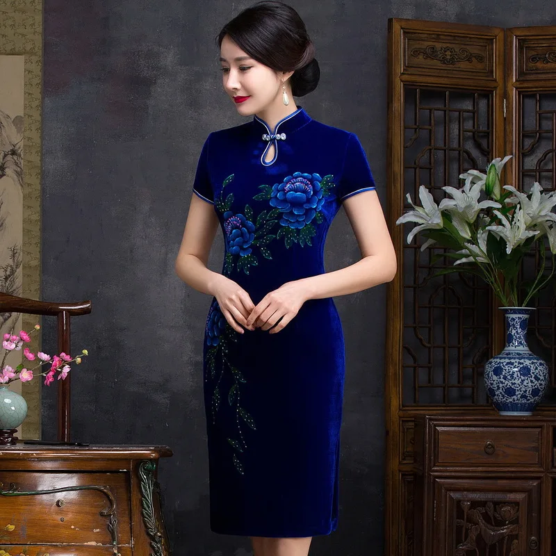 

2019 Real Scoop Drawing Beads Cheongsam Elegant Cultivate Morality Short Sleeve Paragraph Manufacturers Selling New Initiative