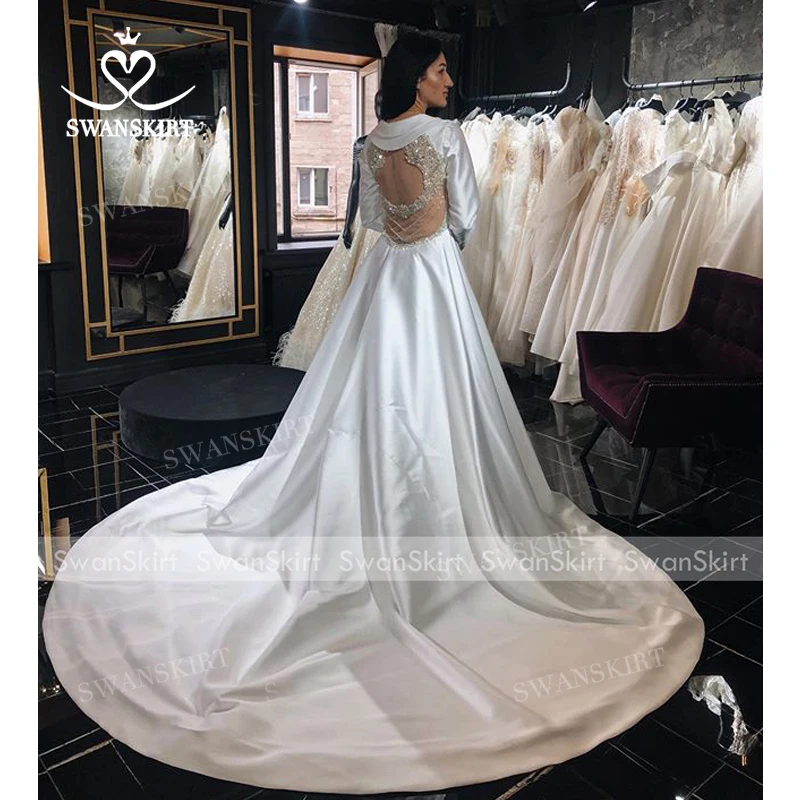 Роскошное атласное свадебное платье с бисером 2020 элегантное невесты v образным