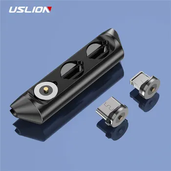 

USLION 3 in 1 Portable Magnetic Plug Box Adapter Metal Storage Container For iPhone Micro USB Type C Magnet Plug Case Connector