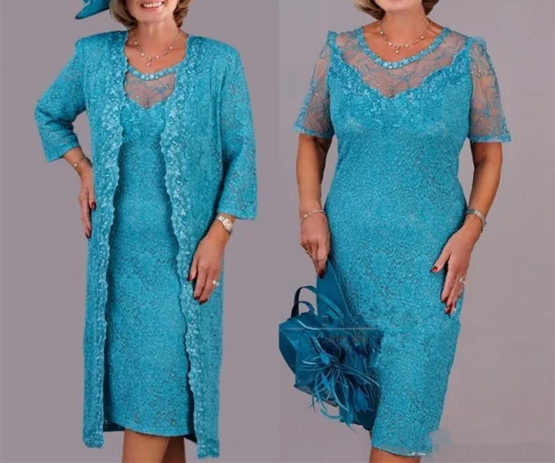 Plus Size Moeder Van De Bruid Jurken Met Lange Jas Korte Mouw Kralen Bruiloft Gast Jurk Schede Knie Lengte Moeders O