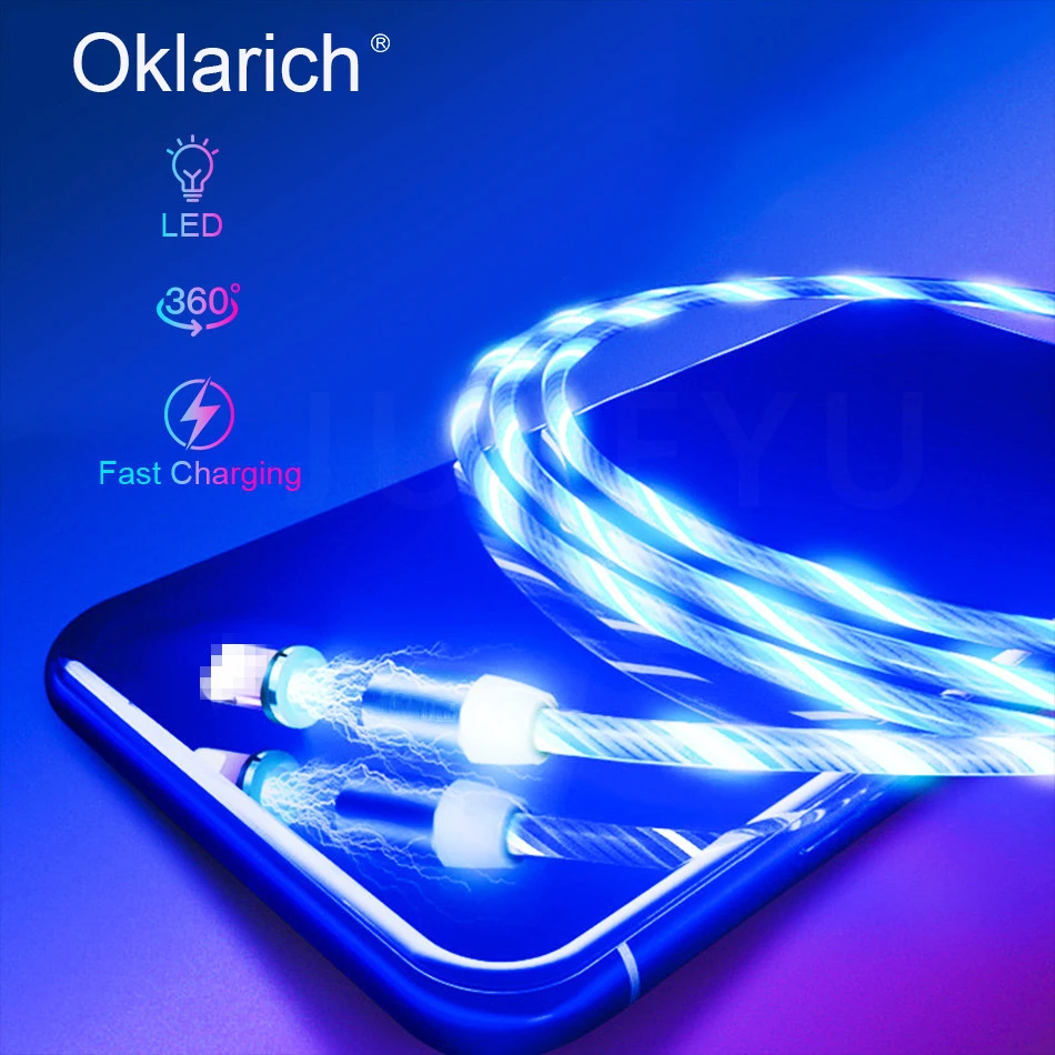 Магнитное зарядное устройство Micro USB кабель с разъемом типа C 8Pin LED движущаяся