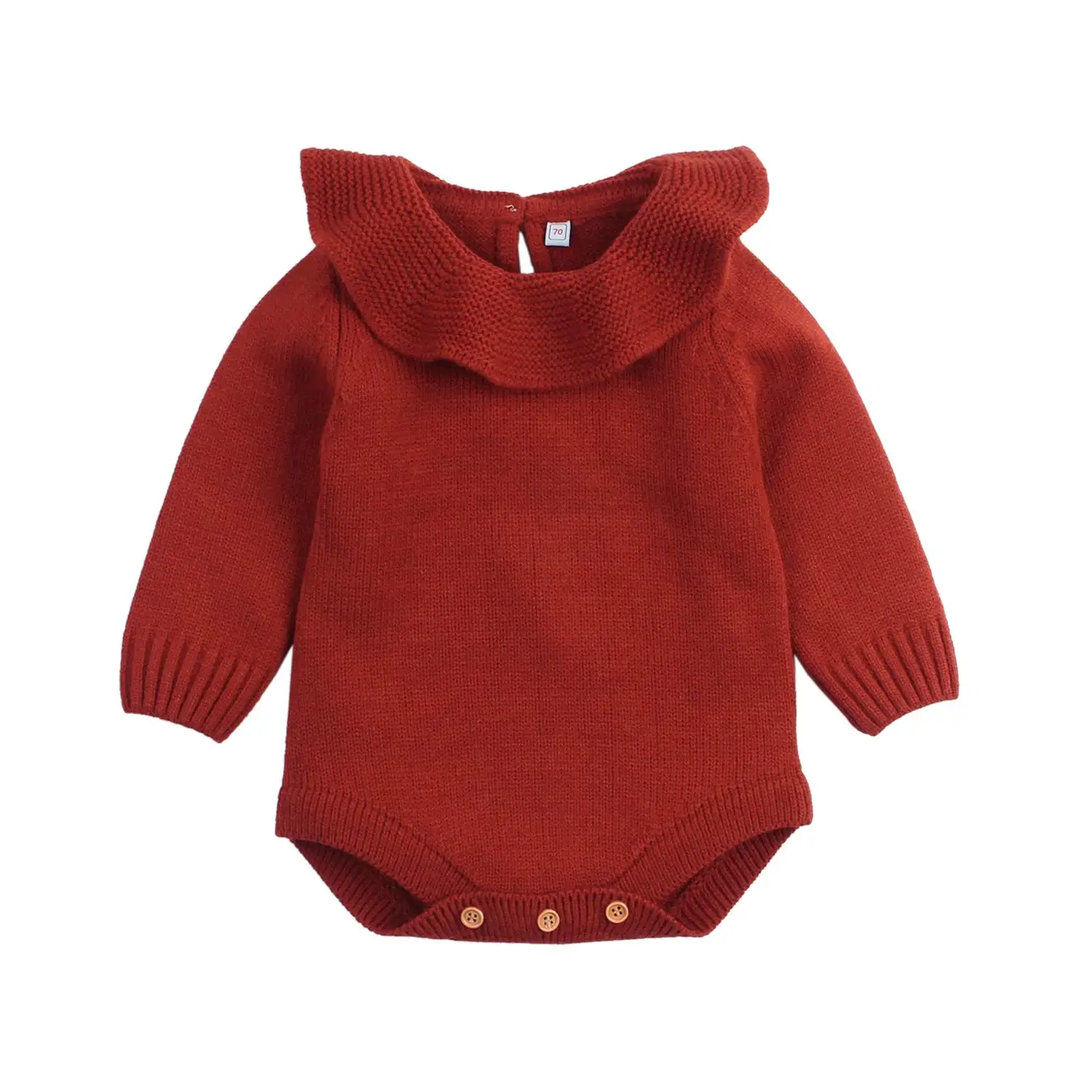 Детская одежда на весну-осень, трикотажный комбинезон для новорожденных девочек и мальчиков, однотонный комбинезон с оборками и длинными рукавами - Цвет: Красный