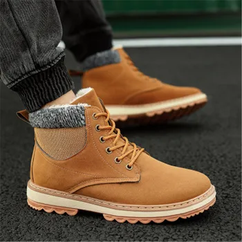 

Fashion Suede Casual Cotton Shoes Men's Lace-Up Ankle Boots Male Winter Keep Warm Plush Snow Boots Leather Patchwork Booties