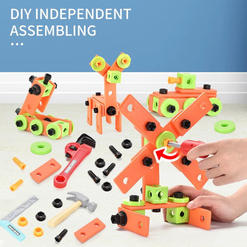 

Christmas Gifts 82Pcs Tool Toys For Boys DIY Tool Kit Screw Bricks Building Blocks Educational Toys For Toddler Kids