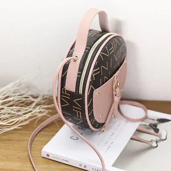 

Round Designer PU Leather Shoulder Bags Vintage Scrub Leather Crossbody Bag For Women Ladies Small Handbags Mini Tote Bag