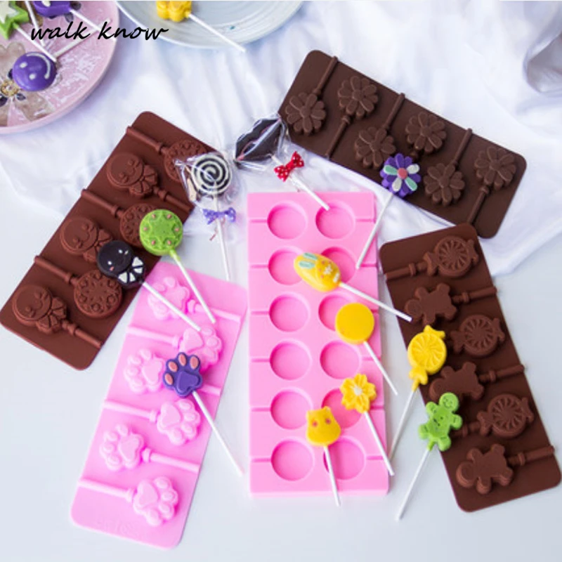

Round Heart Silicone lollipop Mold Bake Bakeware Tool Bear Lolipops Cake Molds Flower Candy Chocolate Molds Cake Decorating