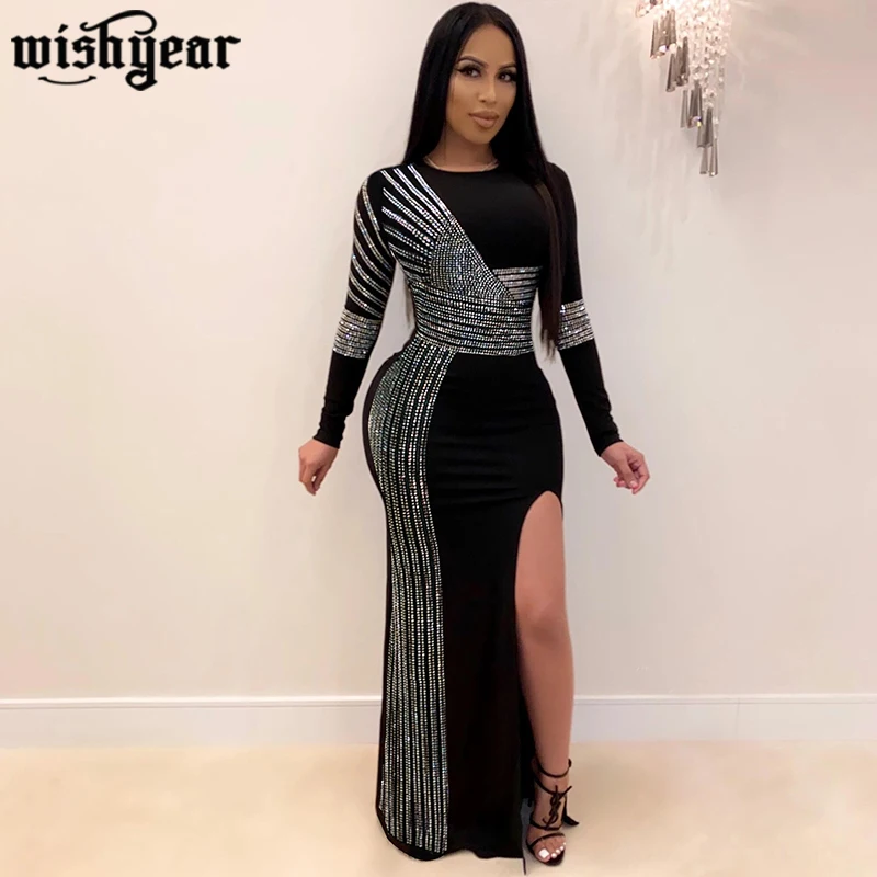 Вечерние платья макси с бриллиантами вечерние длинным рукавом и высоким